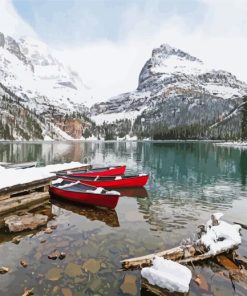 Red Canoe Canada Winter Diamond Paintings
