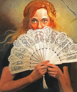 Woman With Hand Fan Art Diamond Paintings