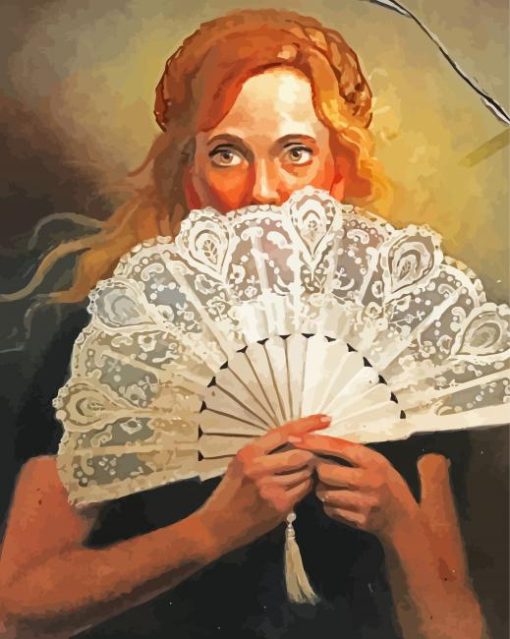 Woman With Hand Fan Art Diamond Paintings