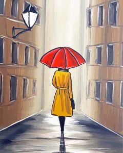 Aesthetic Girl With Red Umbrella Art Diamond Paintings