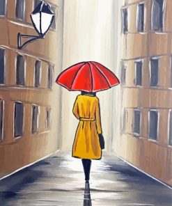Aesthetic Girl With Red Umbrella Art Diamond Paintings