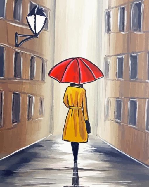Aesthetic Girl With Red Umbrella Art Diamond Paintings
