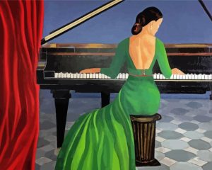 Aesthetic Lady And Her Piano Diamond Paintings