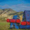 Blue And Red Trip Tools In Mountains Diamond Paintings