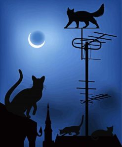 Cats OnThe Roofs In The Night Diamond Paintings