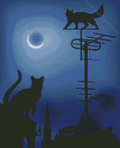 Cats OnThe Roofs In The Night Diamond Paintings