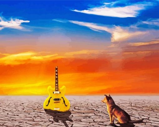 Dog With Yellow Guitar Diamond Paintings