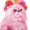 Floral Pink Cat Diamond Paintings