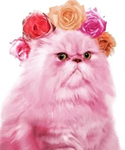 Floral Pink Cat Diamond Paintings