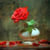 Red Single Rose In Vase Diamond Paintings