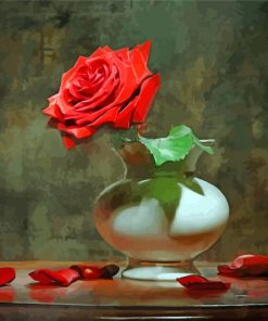 Red Single Rose In Vase Diamond Paintings