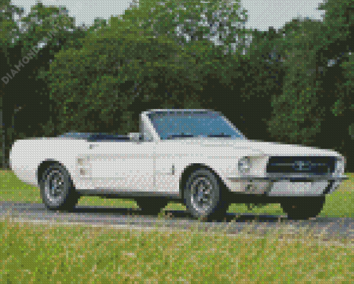 White Mustang Convertible Car Diamond Paintings