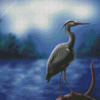Grey Heron On Branch Art Diamond Paintings