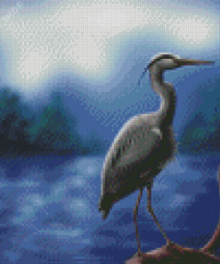 Grey Heron On Branch Art Diamond Paintings
