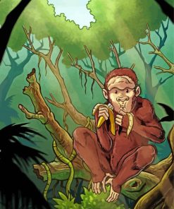 Jungle Monkey Eating Banana Diamond Paintings