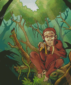 Jungle Monkey Eating Banana Diamond Paintings