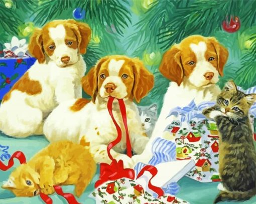Kittens And Puppies In Christmas Diamond Paintings