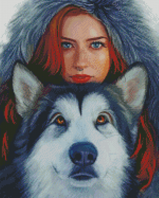 Lady With Husky Diamond Paintings