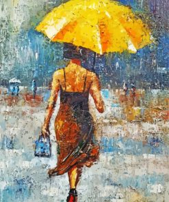 Lady With Yellow Umbrella Abstract Art Diamond Paintings