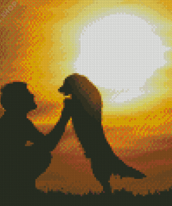Man And Dog Silhouette At Sunset Diamond Paintings