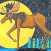 Moose And Moon Art Diamond Paintings