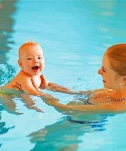 Mother With Baby Boy Swimming Diamond Paintings