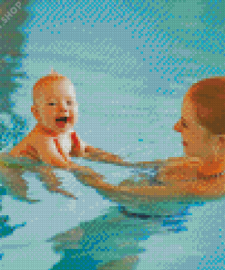 Mother With Baby Boy Swimming Diamond Paintings