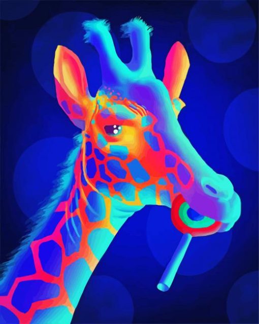 Neon Giraffe Eating Lollipop Diamond Paintings