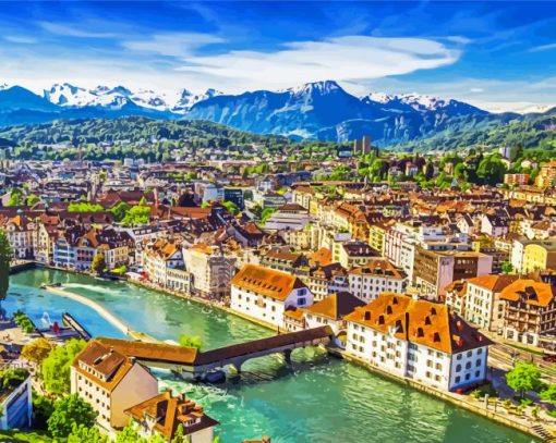 Panorama View Of Lucerne Switzerland Diamond Paintings