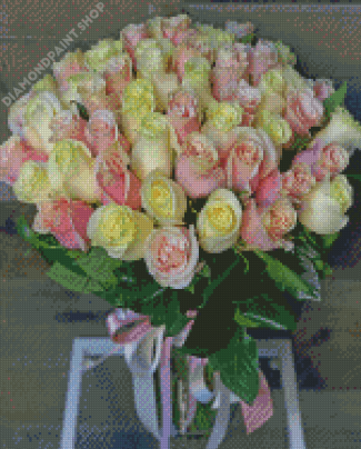 Pink And White Roses Bouquet Diamond Paintings