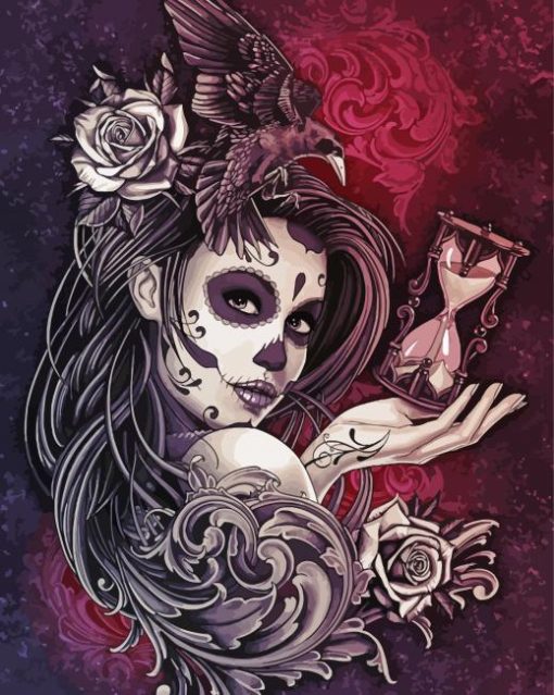 Sugar Skull Girl With Crow Diamond Paintings