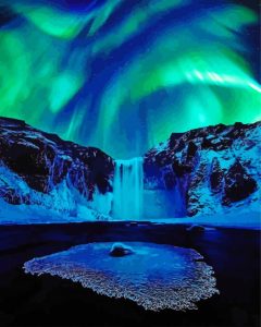 Winter Waterfall Aurora Night Diamond Paintings