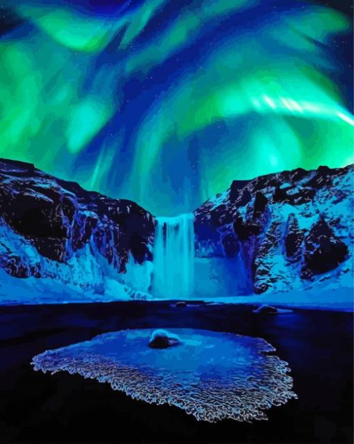Winter Waterfall Aurora Night Diamond Paintings