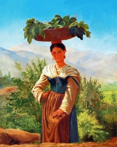 Woman With Fruit Basket Diamond Paintings