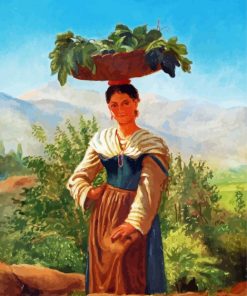 Woman With Fruit Basket Diamond Paintings