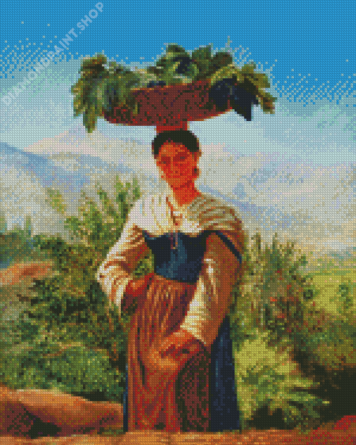 Woman With Fruit Basket Diamond Paintings