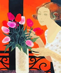 Woman With Flower In Vase Still Life Diamond Paintings