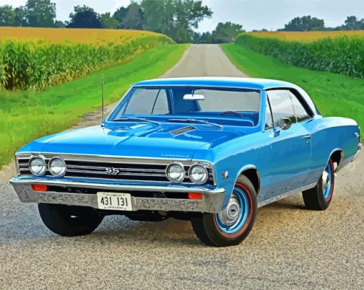 Blue Chevrolet 67 Chevelle Car Diamond Paintings