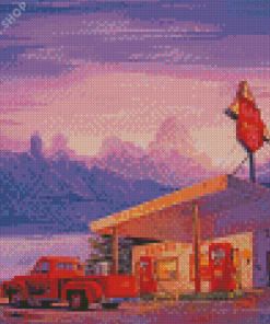 Coffee And Old Gas Station Truck Diamond Paintings
