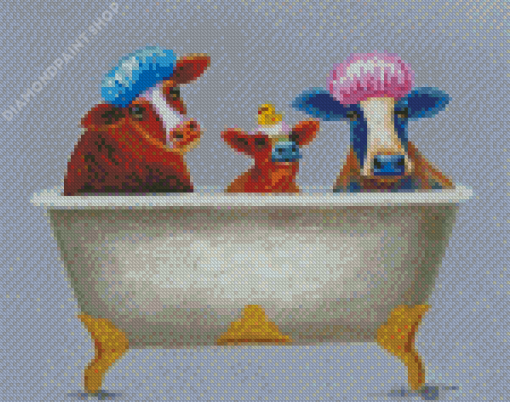 Cute Cows In Bathtub Art Diamond Paintings