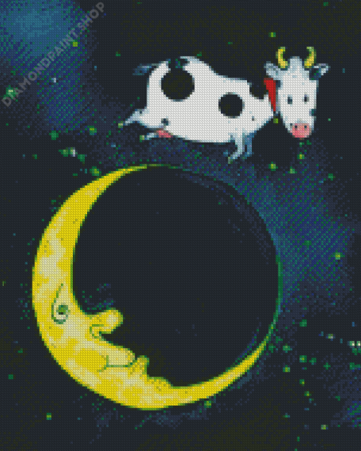 Cute Cow Jumping Over The Moon Art Diamond Paintings
