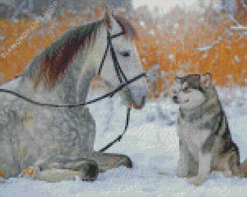 Husky And Dapple Horse Diamond Paintings