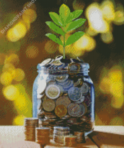 Money Tree In Glass Jar Diamond Paintings