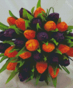 Orange And Purple Tulips Bouquet Diamond Paintings