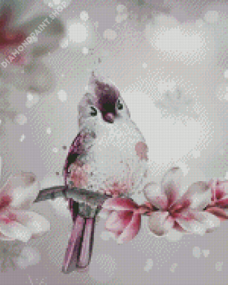 Aesthetic Bird Pink Flower Illustration Diamond Paintings