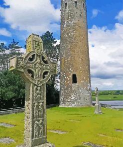 Clonmacnoise Cross Of The Inscriptions And Large Round Tower Diamond Painting