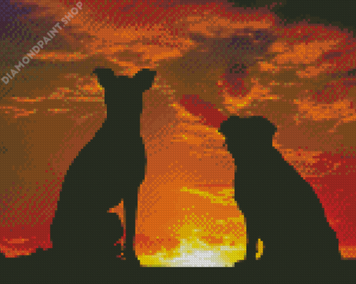 Dogs Watching Sunset Diamond Paintings