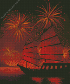 Junk Boat And Fireworks Diamond Painting
