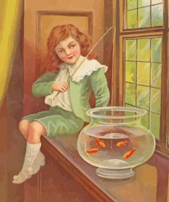 Little Girl And Goldfish Bowl Diamond Painting