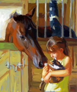 Little Girl With Cat And Horse Diamond Paintings